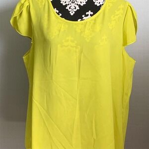Angelique by Yurbu Women's 2XL Lemon Yellow Blouse Round‎ Neck Short Sleeve